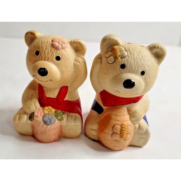 Vintage Ceramic Honey Bee Teddy Bears Salt & Pepper Shakers - Picture 3 of 6